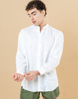 Camicia Coreana in 100% lino Bianca