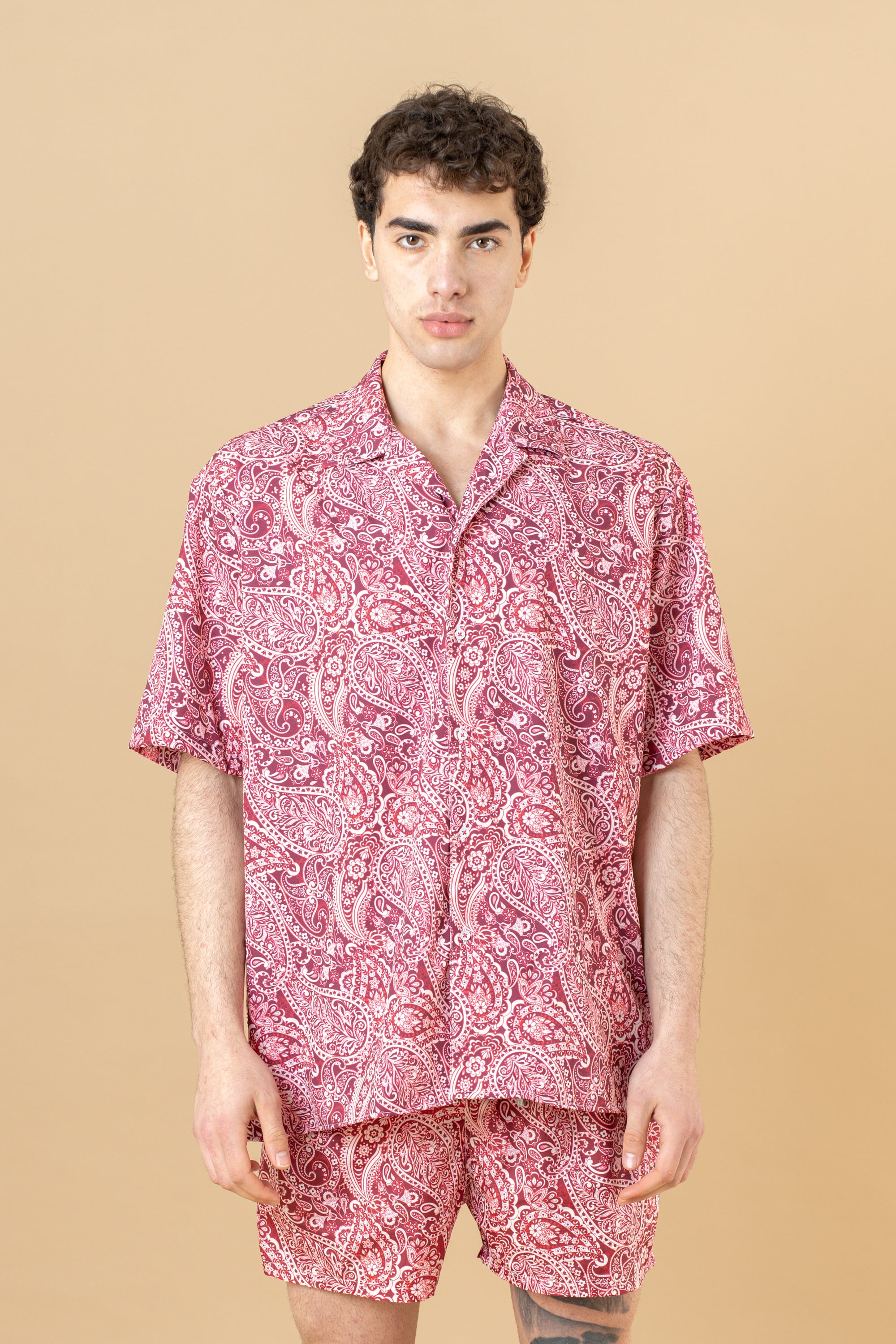 Camicia bowling Stampa Paisley Bordeaux