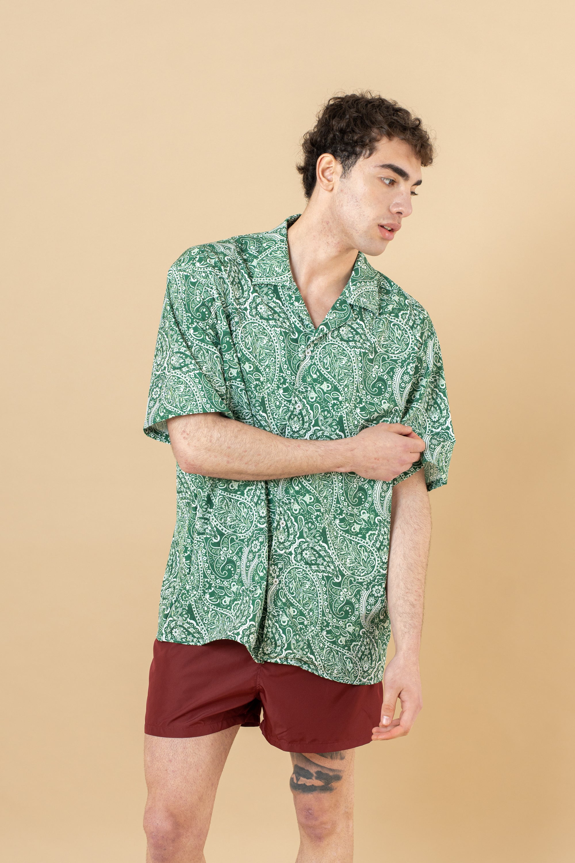Camicia bowling Stampa Paisley Verde