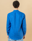 Camicia Coreana in 100% lino Blu