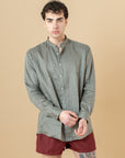 Camicia Coreana in 100% lino Militare
