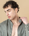 Camicia Coreana in 100% lino Militare