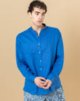 Camicia Coreana in 100% lino Blu